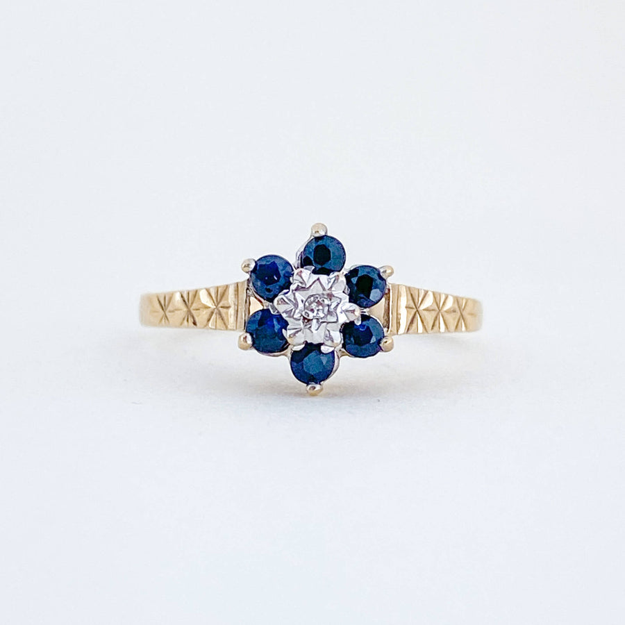 Vintage Sapphire & Diamond Flower Ring