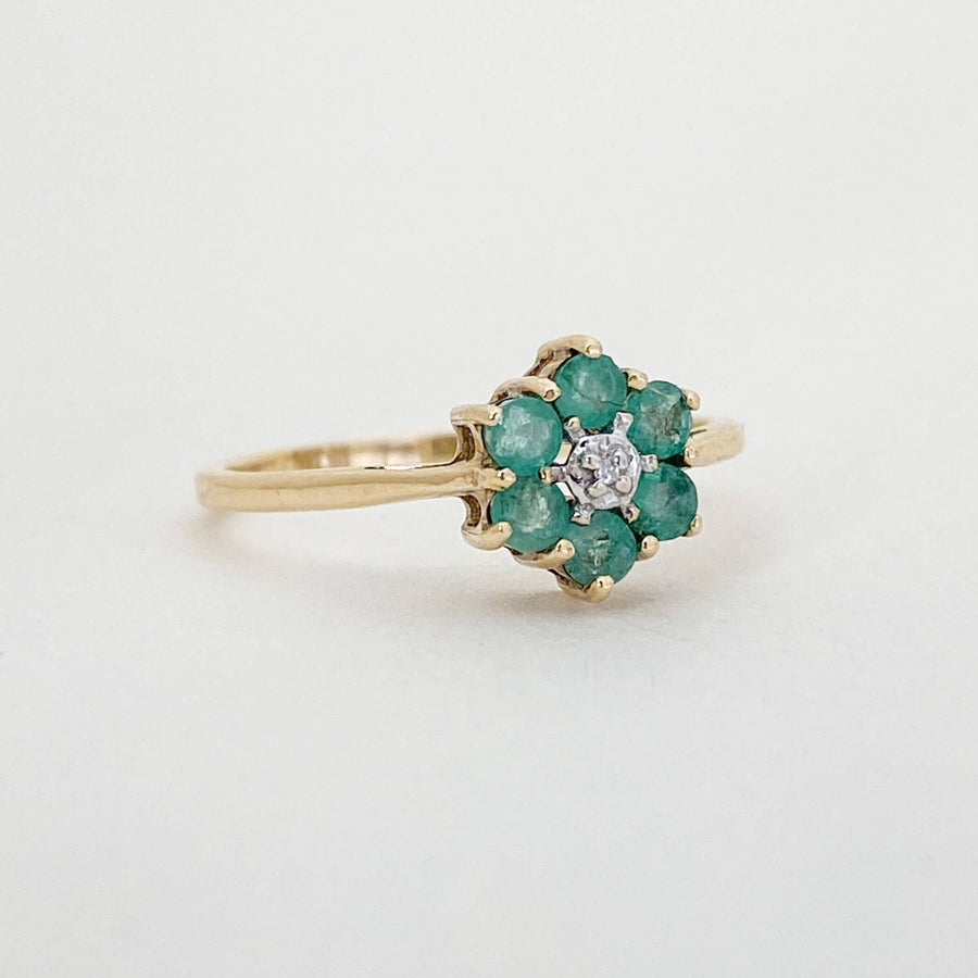 Vintage Emerald & Diamond Flower Ring