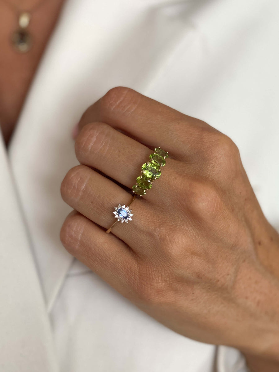 Vintage Ceylon Sapphire & Diamond Halo Ring