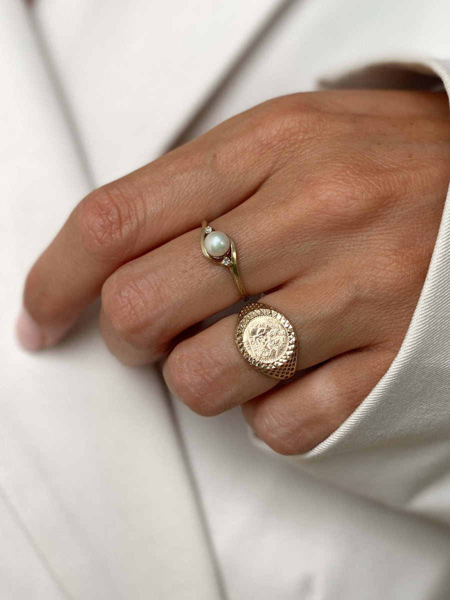 Vintage Pearl & Diamond Eye Ring