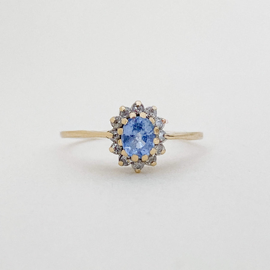 Vintage Sapphire & Diamond Halo Ring