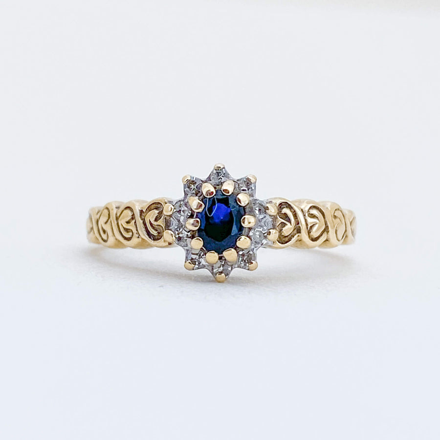 Vintage Sapphire & Diamond Halo Ring