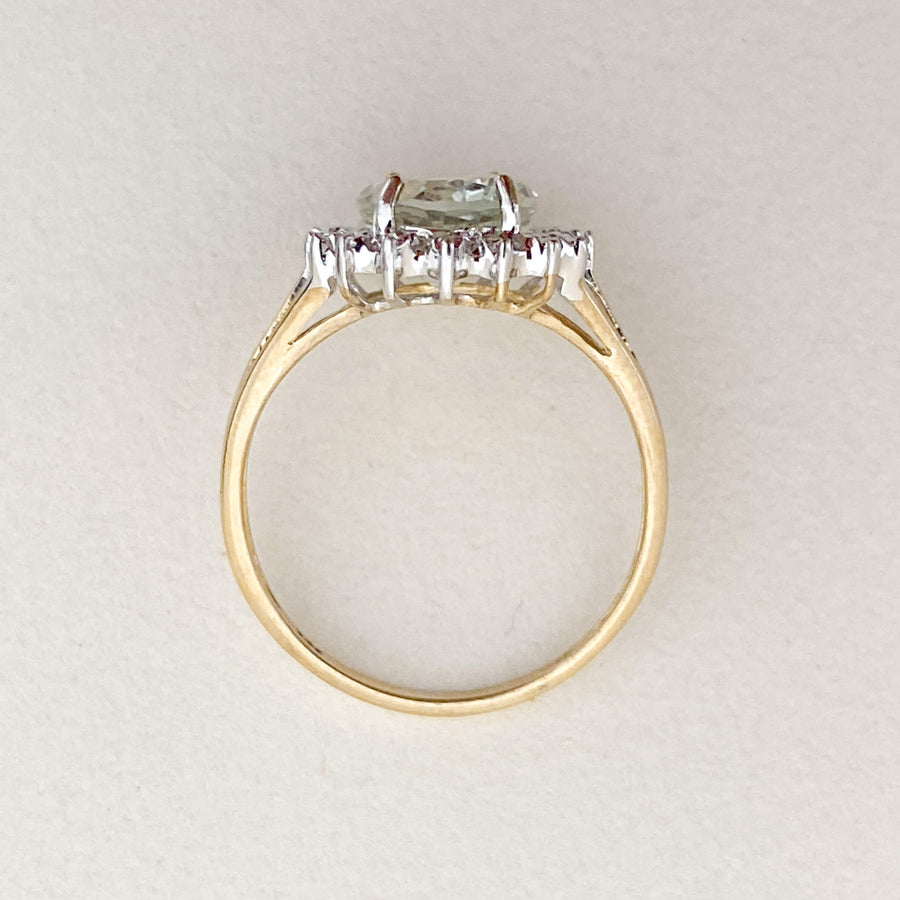 Vintage Prasiolite & Diamond Halo Ring