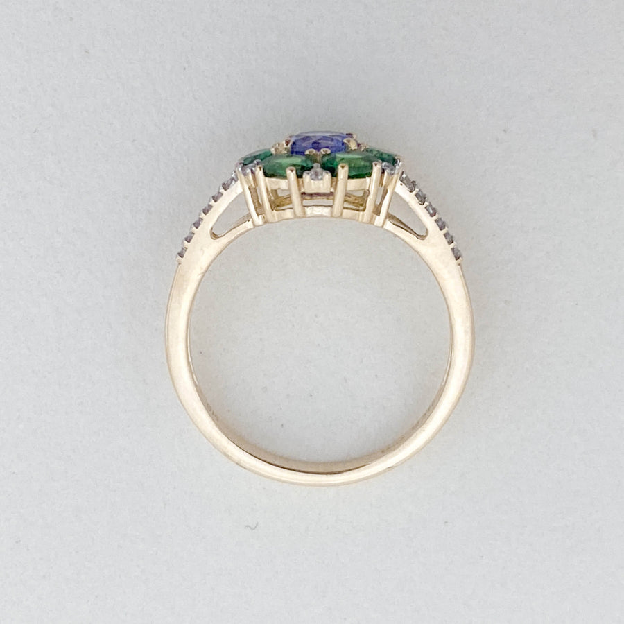Vintage Chrome Diopside, Tanzanite & CZ Rêve Ring