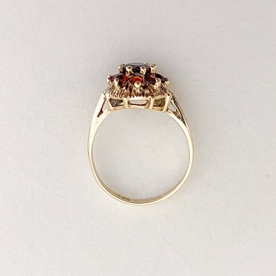 Vintage Garnet Golden Flower Ring