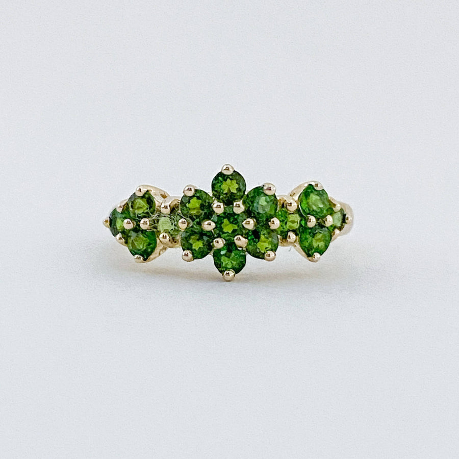 Vintage Chrome Diopside Flowers Ring