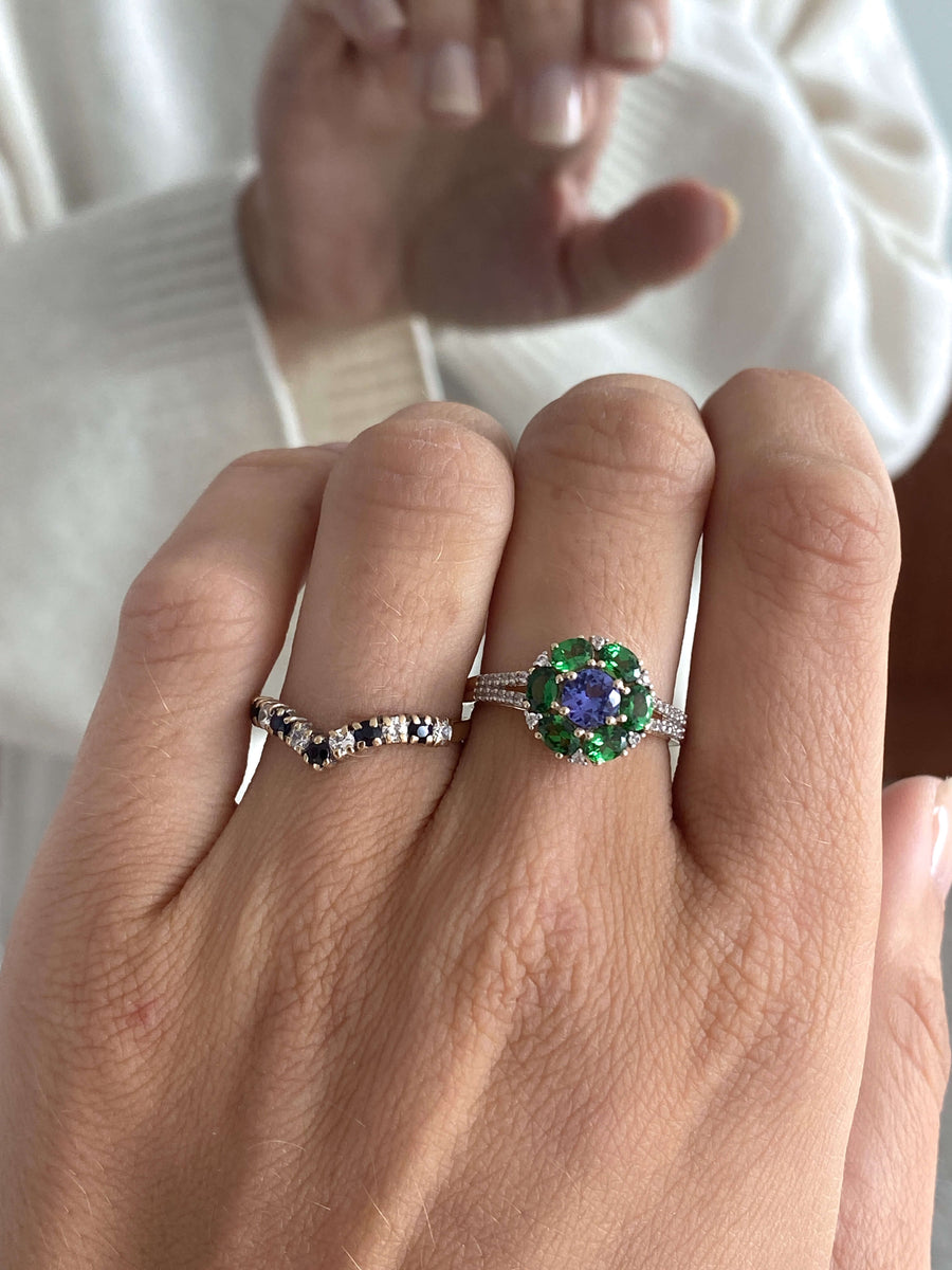 Vintage Chrome Diopside, Tanzanite & CZ Rêve Ring