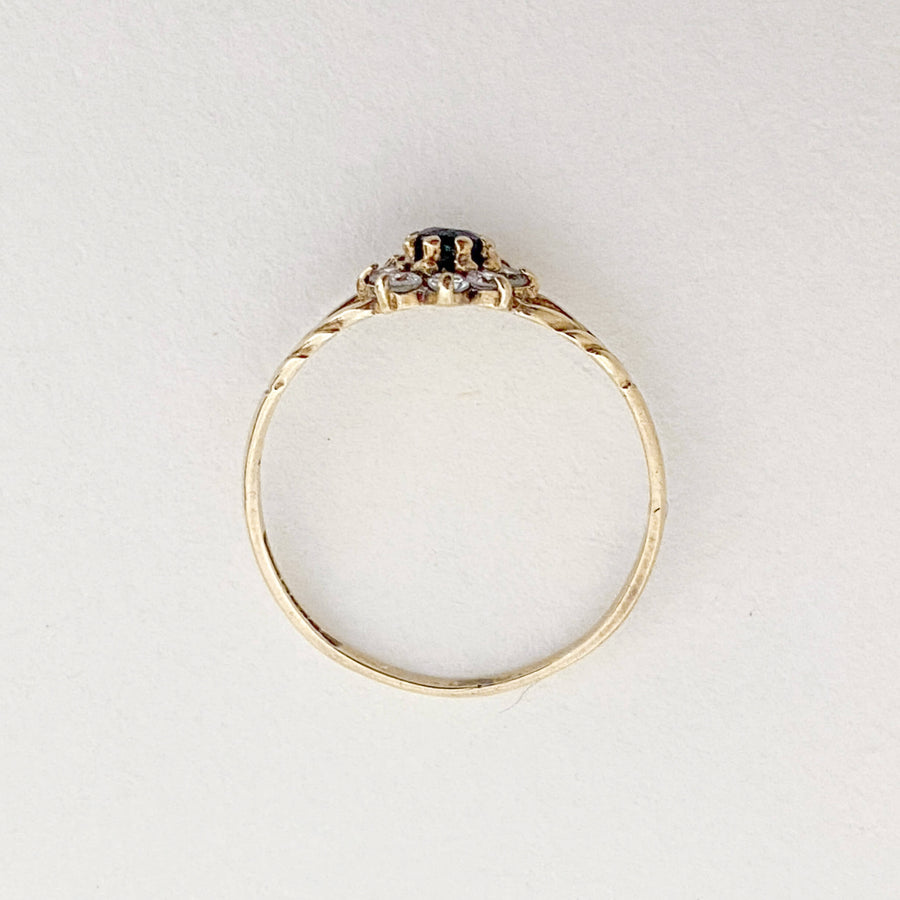 Vintage Sapphire & CZ Petite Fleur Ring