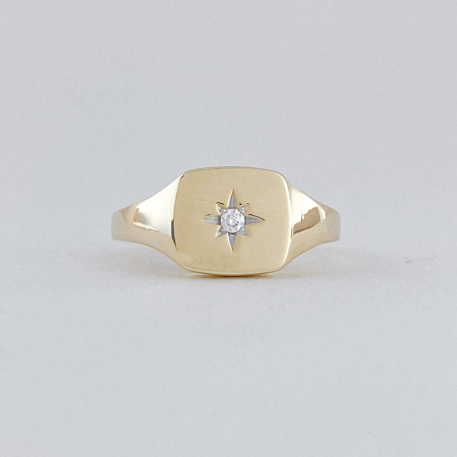 Signet Diamond Star Ring