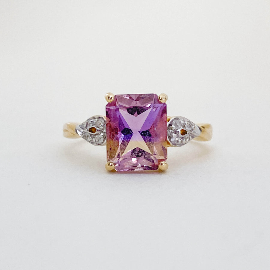 Vintage Ametrine & White Sapphire  Cushion Ring