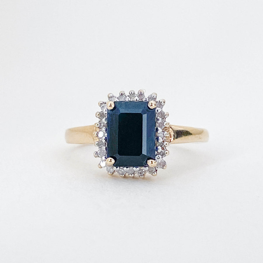 Vintage Sapphire & Diamond Cushion Halo Ring