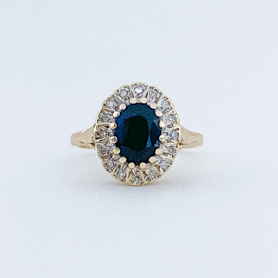 Vintage Sapphire & Diamond Grande Halo Ring