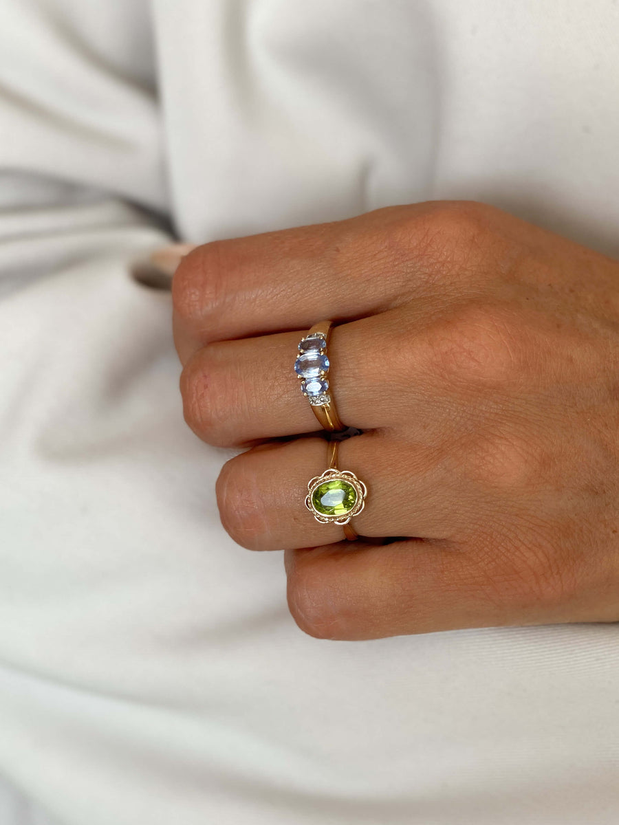 Vintage Peridot Halo Flower Ring