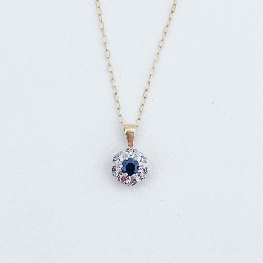 Vintage Sapphire & Diamond Halo Pendant & Necklace