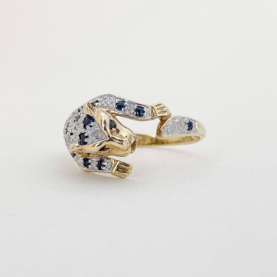 Vintage Sapphire & Diamond Panther Ring