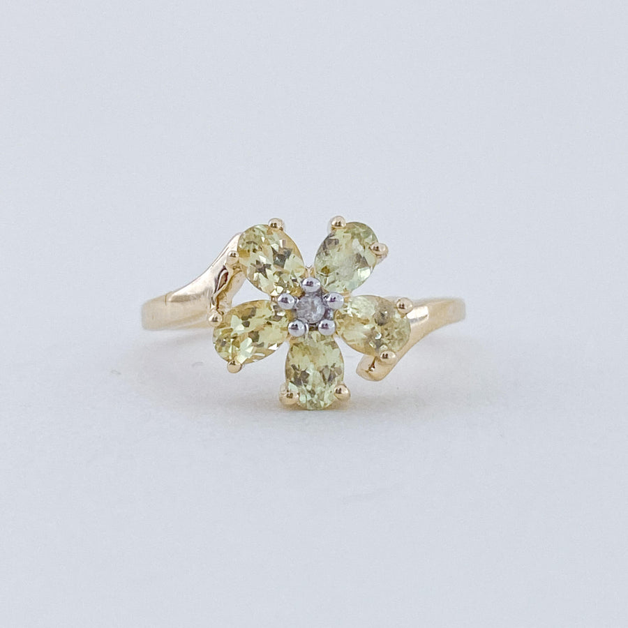 Vintage Lemon Quartz & CZ Flower Ring