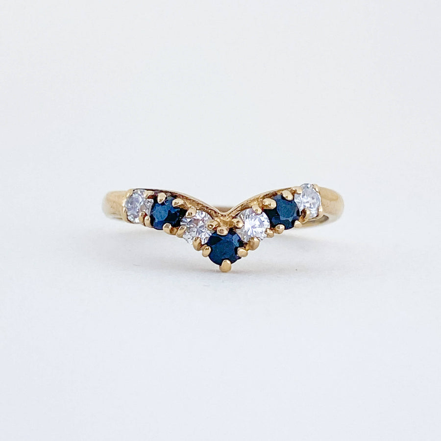 Vintage Sapphire & CZ Wishbone Ring