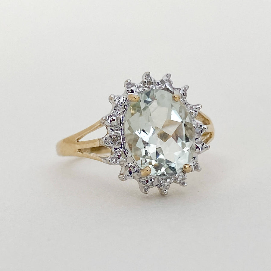 Vintage Prasiolite & Diamond Halo Ring