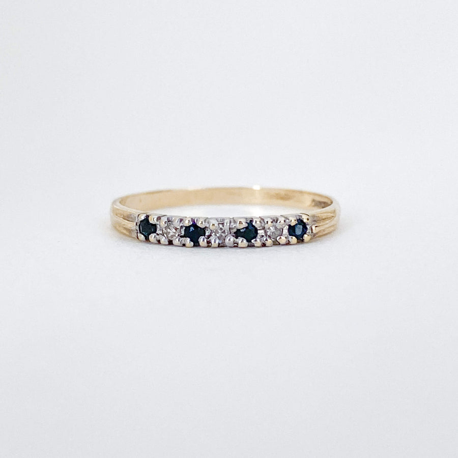 Vintage Sapphire & Diamond Half Eternity Slim Ring