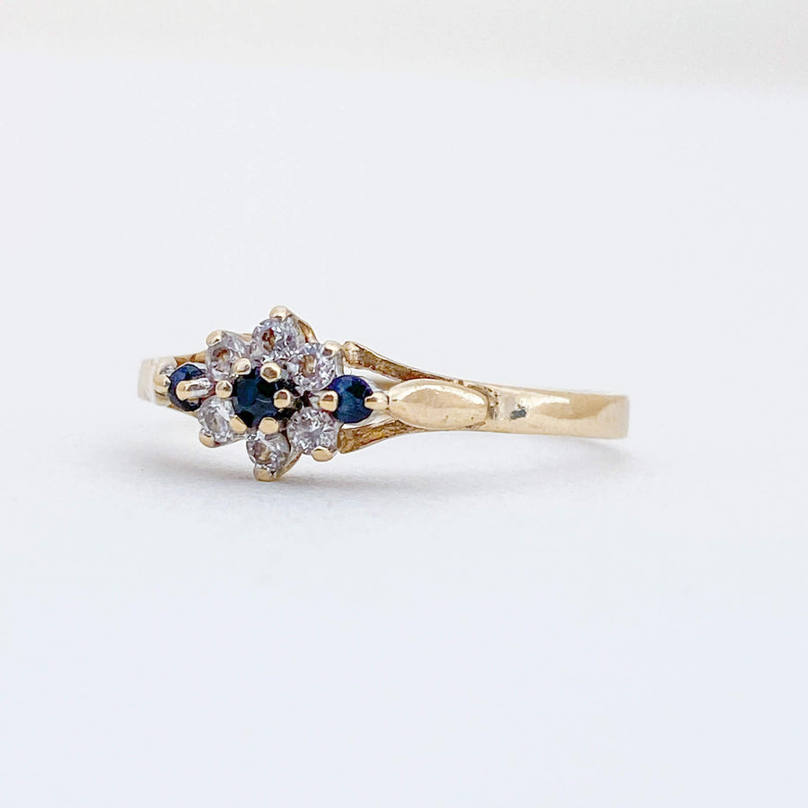 Vintage Sapphire & CZ Flower Ring