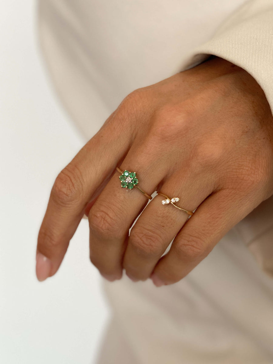 Vintage Emerald & Diamond Flower Ring