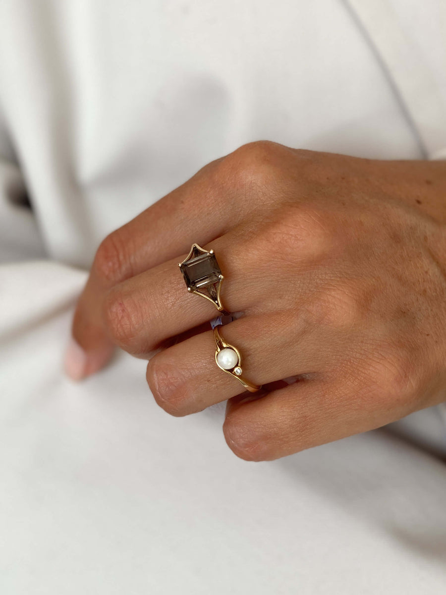 Vintage Smoky Quartz Cushion Ring