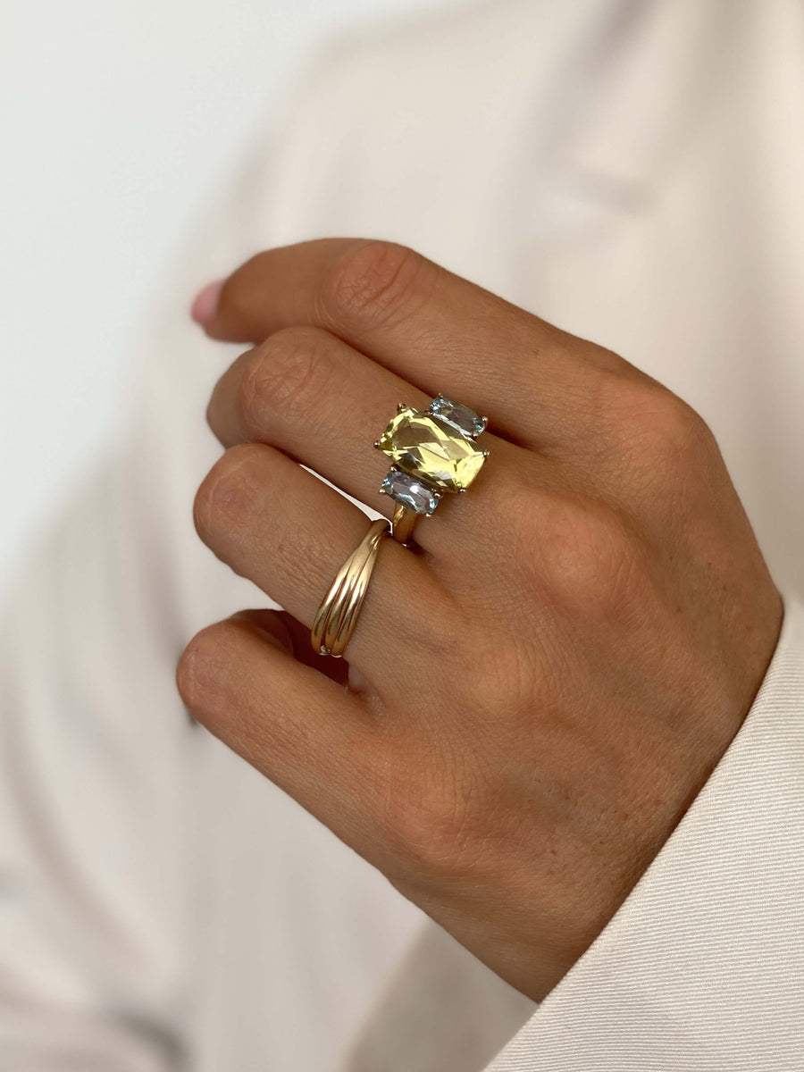 Vintage Peridot & Aquamarine Trilogy Ring