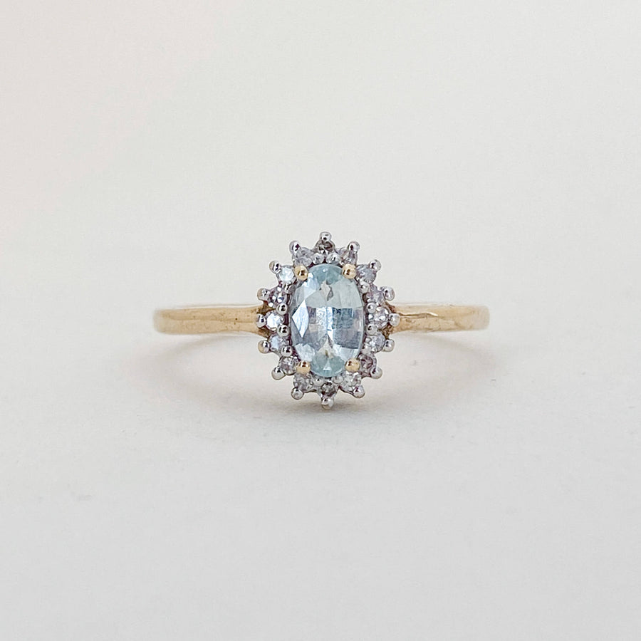 Vintage Aquamarine & Diamond Halo Ring