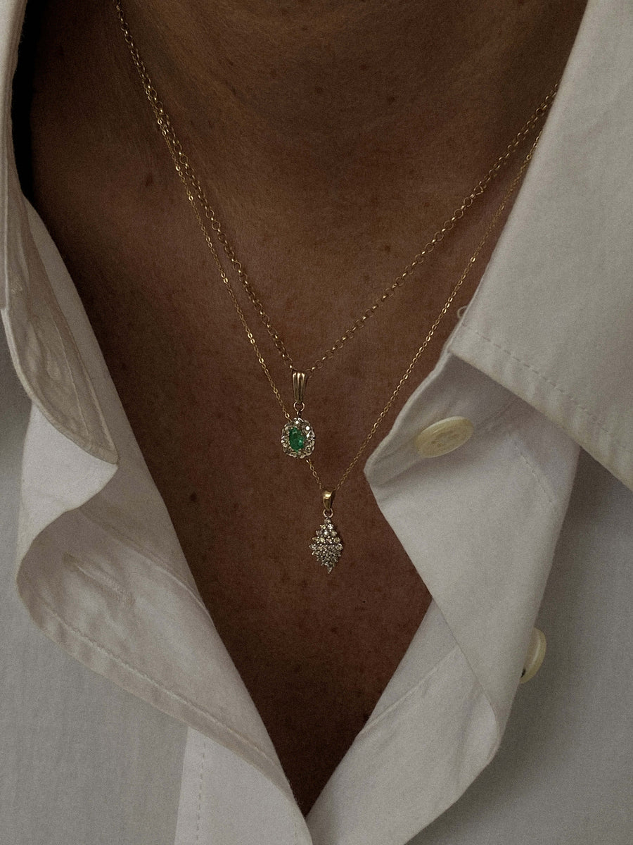 Vintage Emerald & Diamond Halo Pendant & Necklace