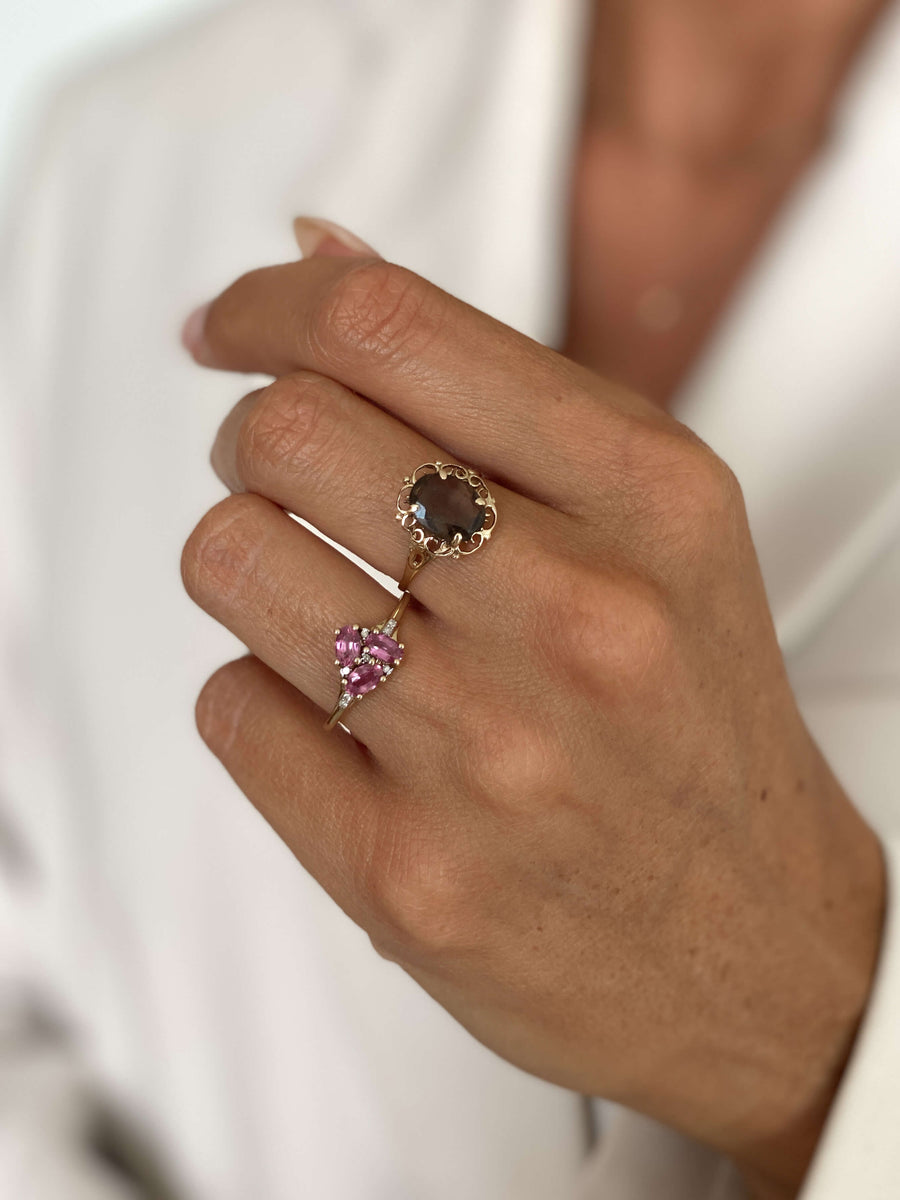 Vintage Pink Sapphire & Diamond Amour Ring