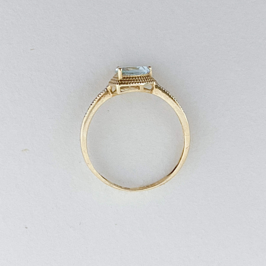 Vintage Aquamarine & Diamond Triangle Ring