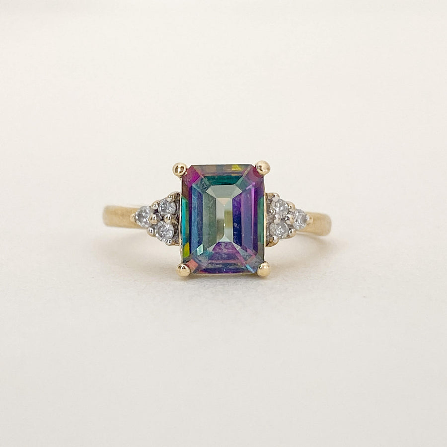 Vintage Mystic Topaz & Diamond Cushion Ring