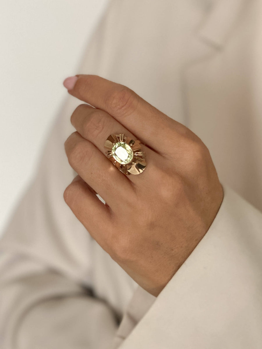Vintage Chrysolite Flower Cocktail Ring