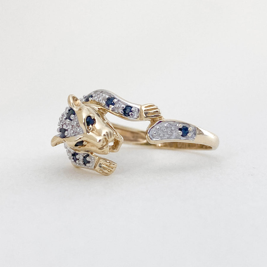 Vintage Sapphire & Diamond Panther Ring