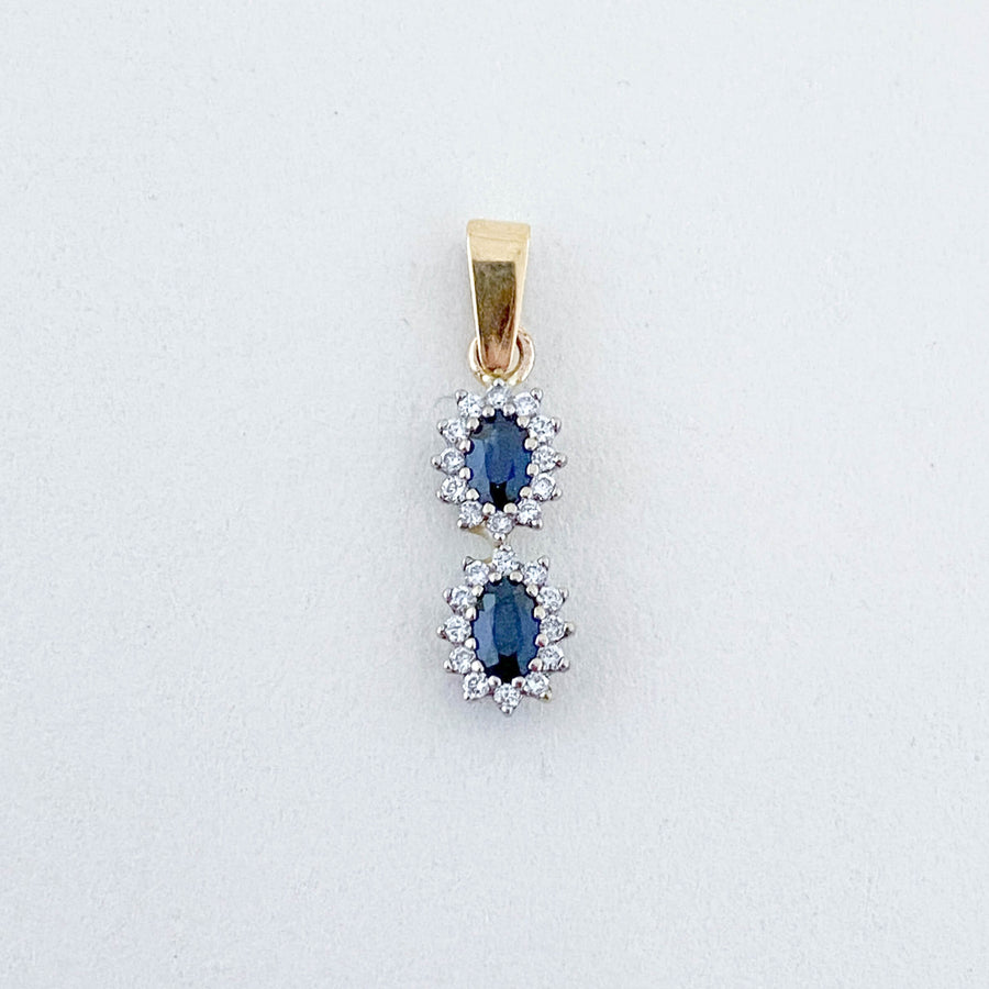 Vintage Sapphire & Diamond Double Halo Pendant