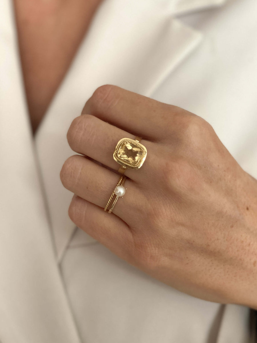 Vintage Citrine Cushion Rope Ring