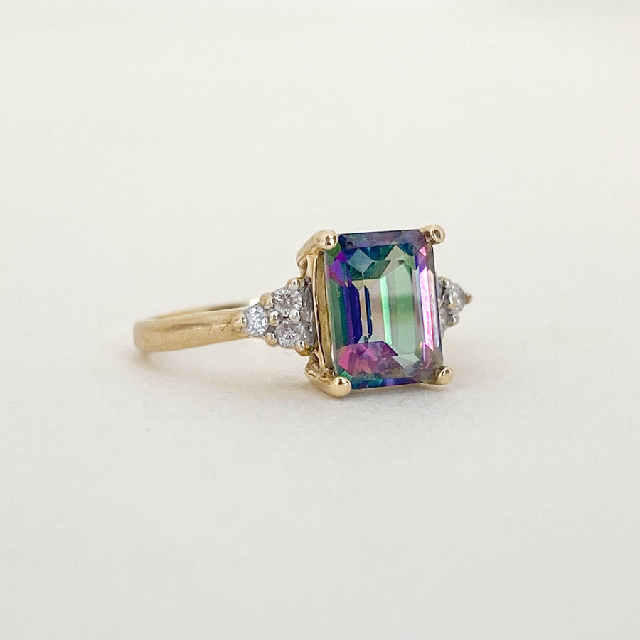 Vintage Mystic Topaz & Diamond Cushion Ring