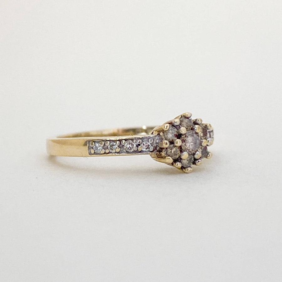 Vintage Champagne & Clear Diamond Flower Ring