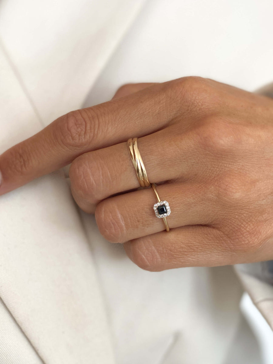 Sapphire & Diamond Halo Cushion Petite Ring