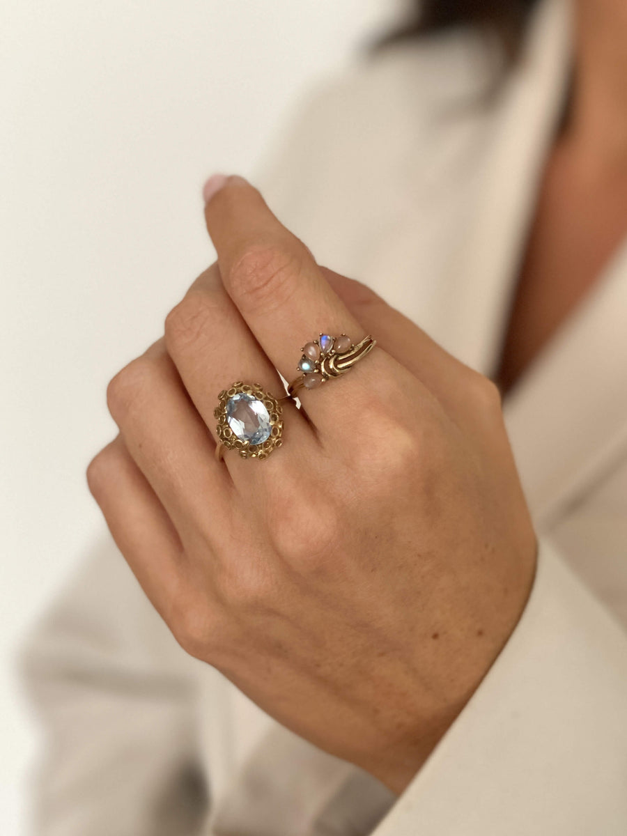 Vintage Aquamarine Anémone Ring