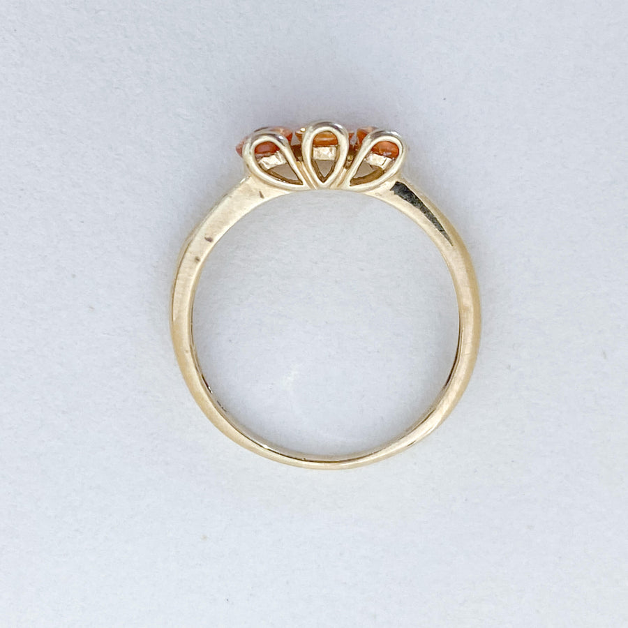 Vintage Orange Citrine & Diamond Trilogy Ring