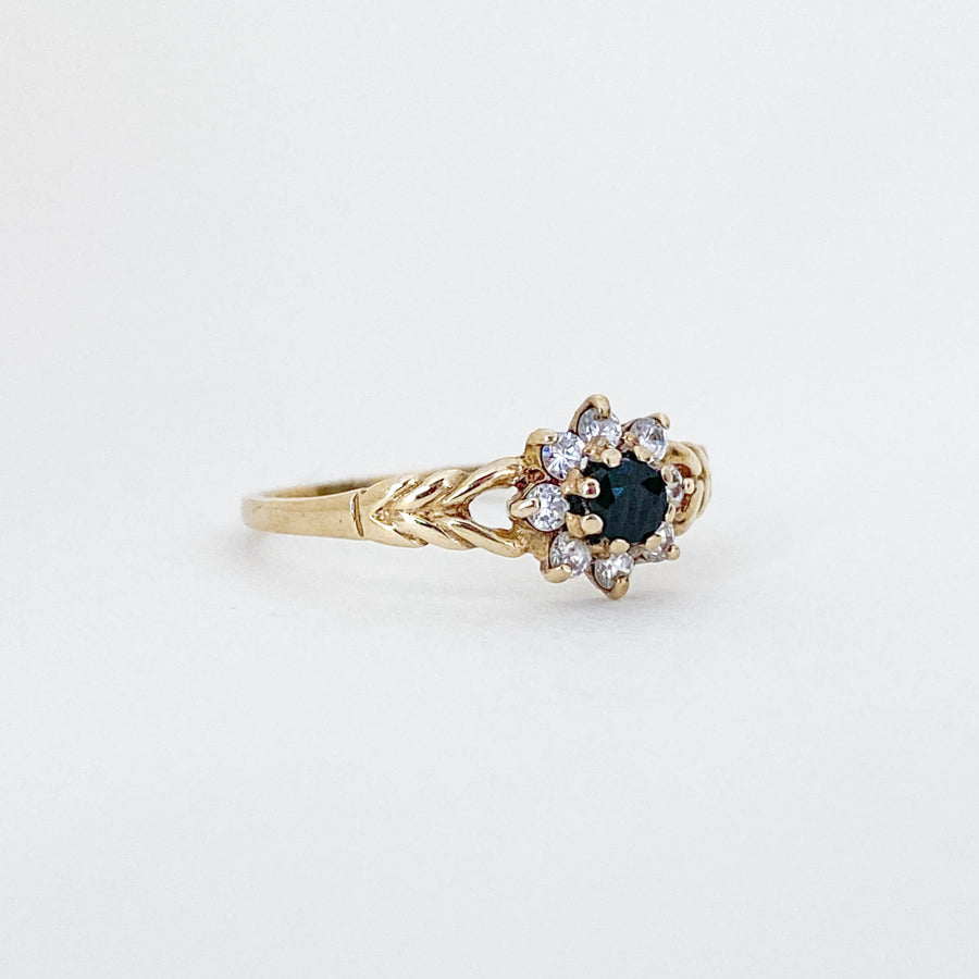 Vintage Sapphire & CZ Petite Fleur Ring