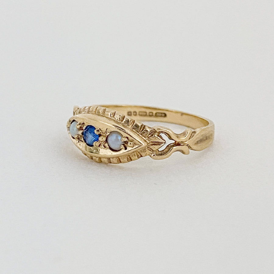 Vintage Sapphire & Pearl Gypsy Ring - Forever Mine Collectables
