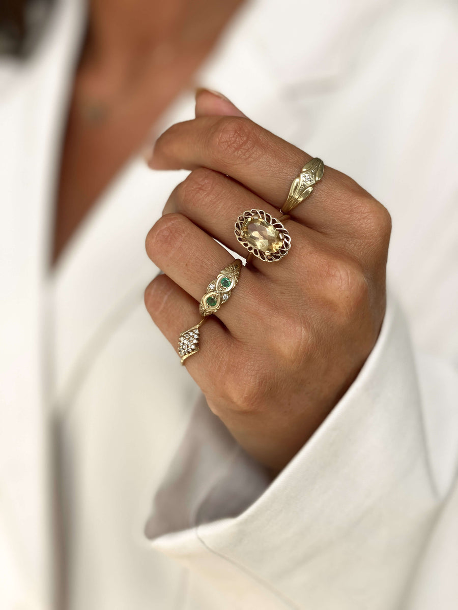 Vintage Emerald & Diamond Ornate Ring - Forever Mine Collectables